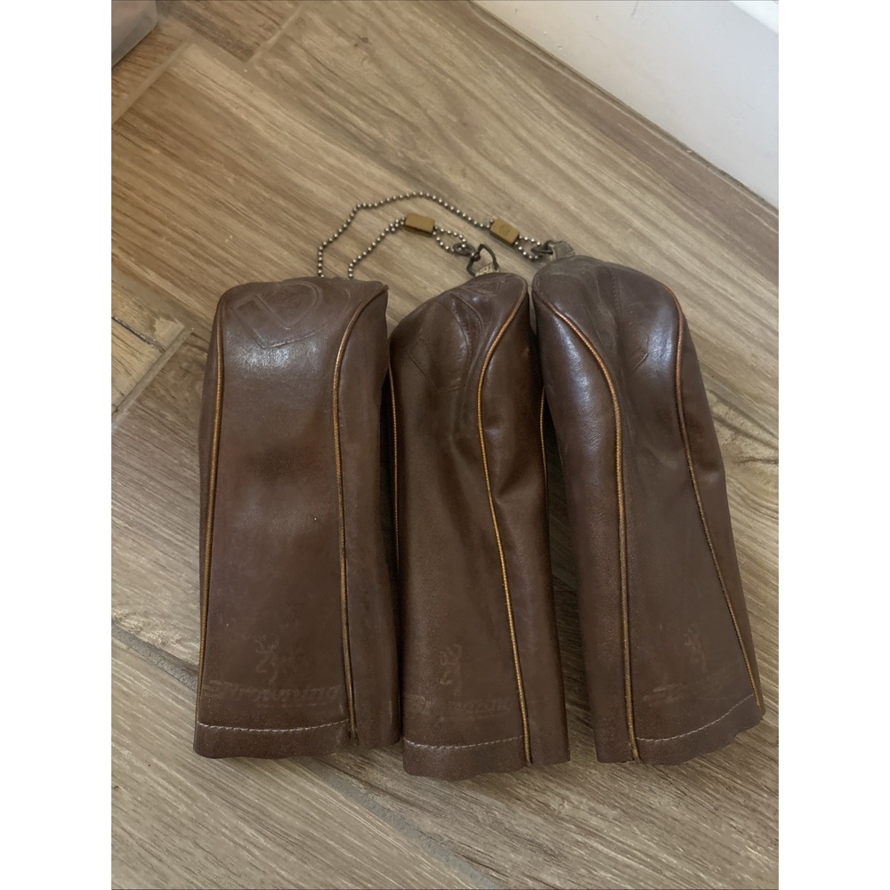 Lot of 3 Browning Vintage Golf Club Headcovers 1,3,5 Brown Piping Old School
